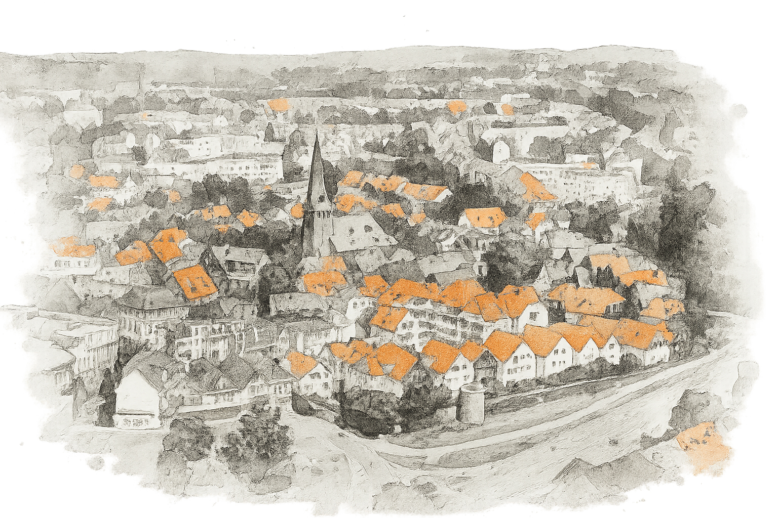 Hattingen Stadtansicht Aquarell