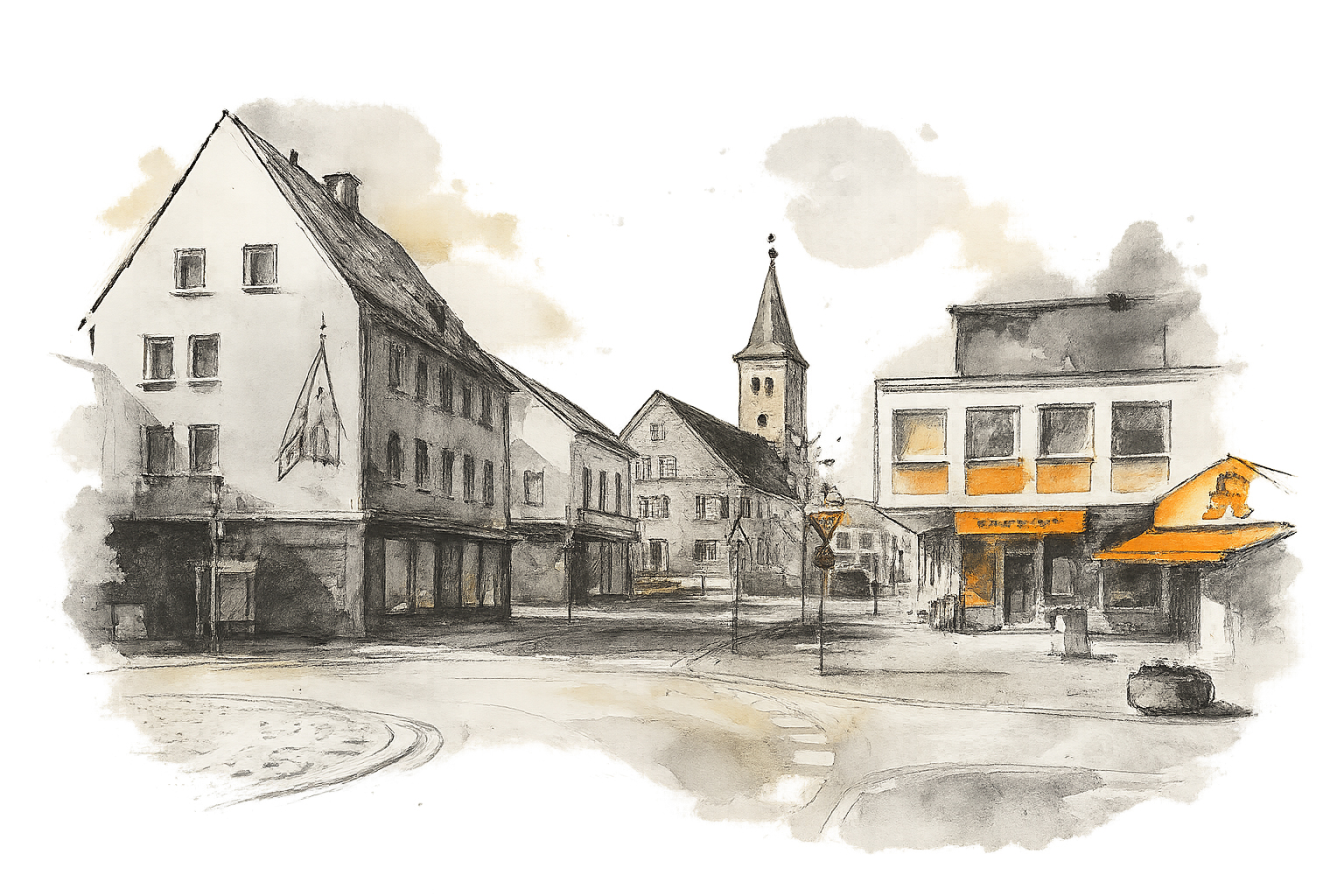 Heiligenhaus Innenstadt Aquarell